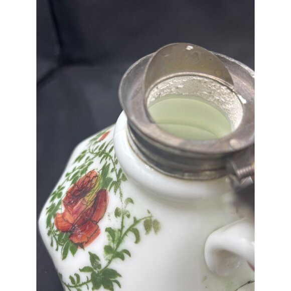 Antique Victorian Milk Glass Floral Syrup Pitcher Circa 1900 - Picture 10 of 15
